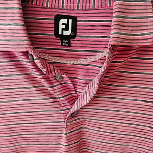Men's FootJoy Golf Polo - Pink & Grey Striped - Large - LIKE NEW